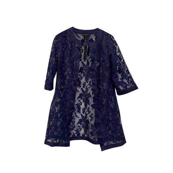 Jackets & Blazers - Investments Navy Floral Lace Duster
